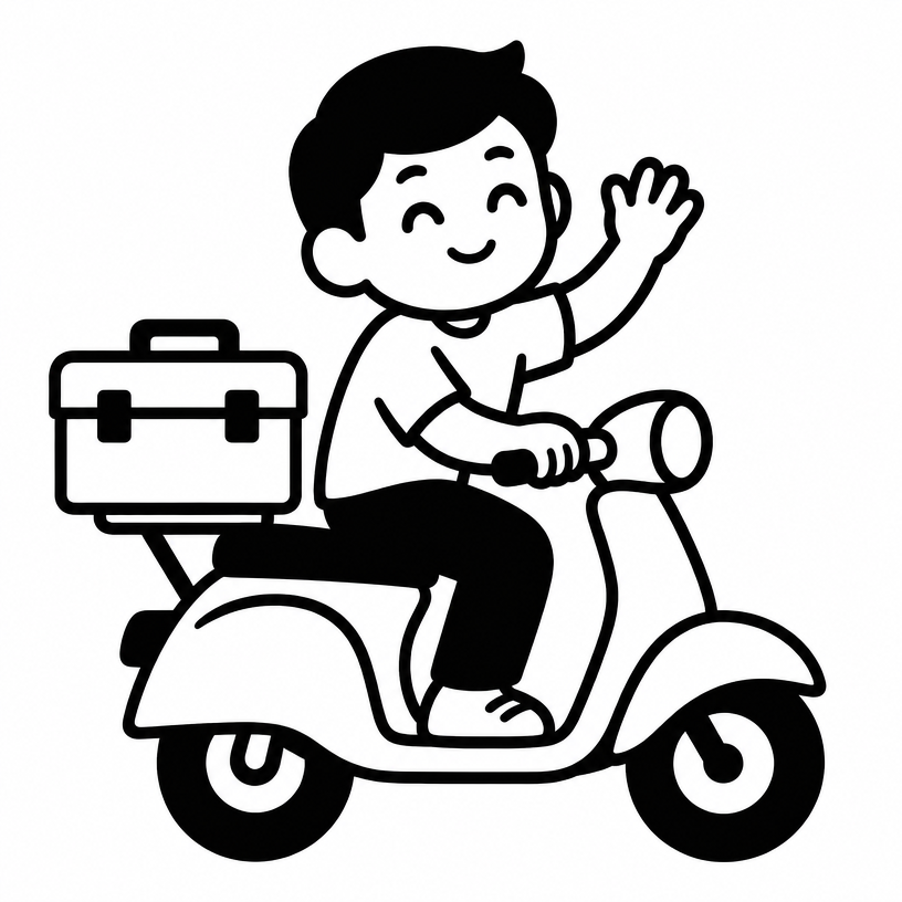 Manitas llegando en moto a una casa